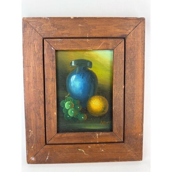 Vintage 70s Mexican Still Life Fruit Beautiful Oil Painting Signed Wall Art Retr - Picture 2 of 9